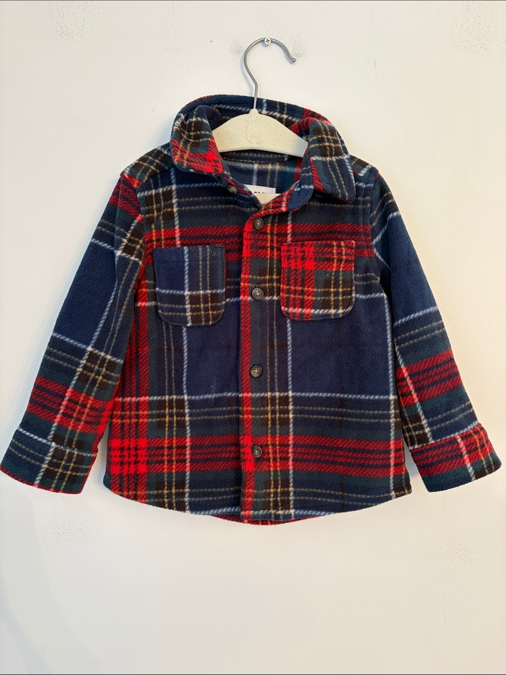 Old Navy Red & Navy Plaid Fleece Shacket Button Down 18-24 months